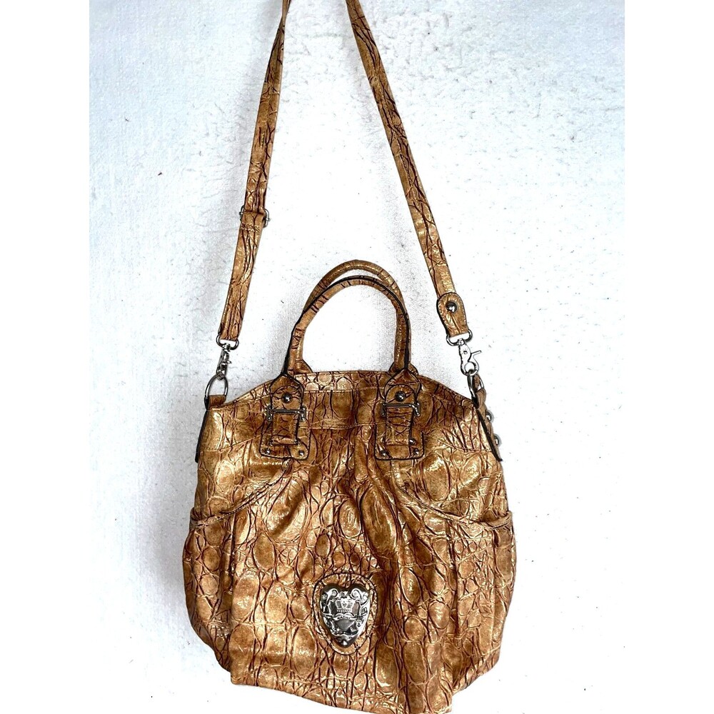 KATHY VAN ZEELAND METALLIC COPPER TEXTURED FAUX Leather SATCHEL PURSE Crossbody